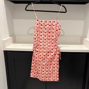Zara Red and White Square Pattern Mini Dress